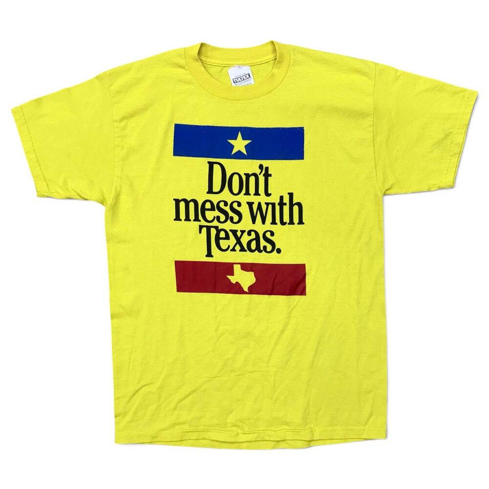 Vintage Don’t Mess With Texas T Shirt Tultex Yellow State Flag L 90s Western Y2K